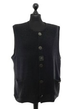 Giesswein Herren Strickweste Weste L 52 grau Knopf Rundhals Grobstrick Lammwolle