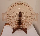 Vintage Jeanette Windsor Diamond Pink Depression Glass 2 Handled Cake Plate 10”