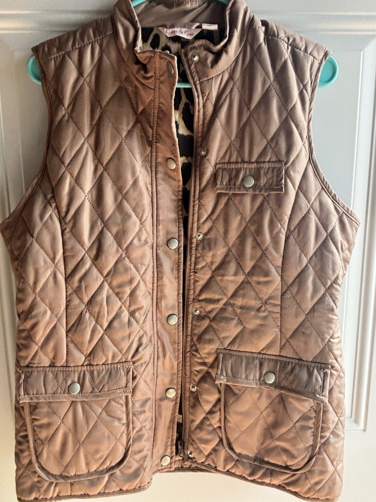 Brown Quilted Women’s Vest Lightweight Full-Zip Size Large