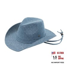 All Over Rhinestone Cowboy Hat with Chinstraps for Women One Size Denim