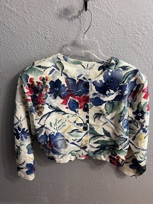 Bonita Womens Floral Cropped Linen Blazer Size Medium