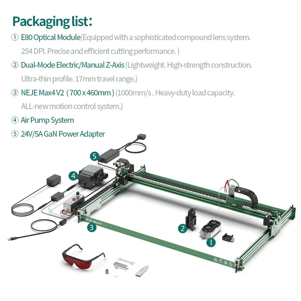 Máquina de grabado y corte láser motorizada eje Z NEJE Max 4 V2 E80 Foto 2 de 4