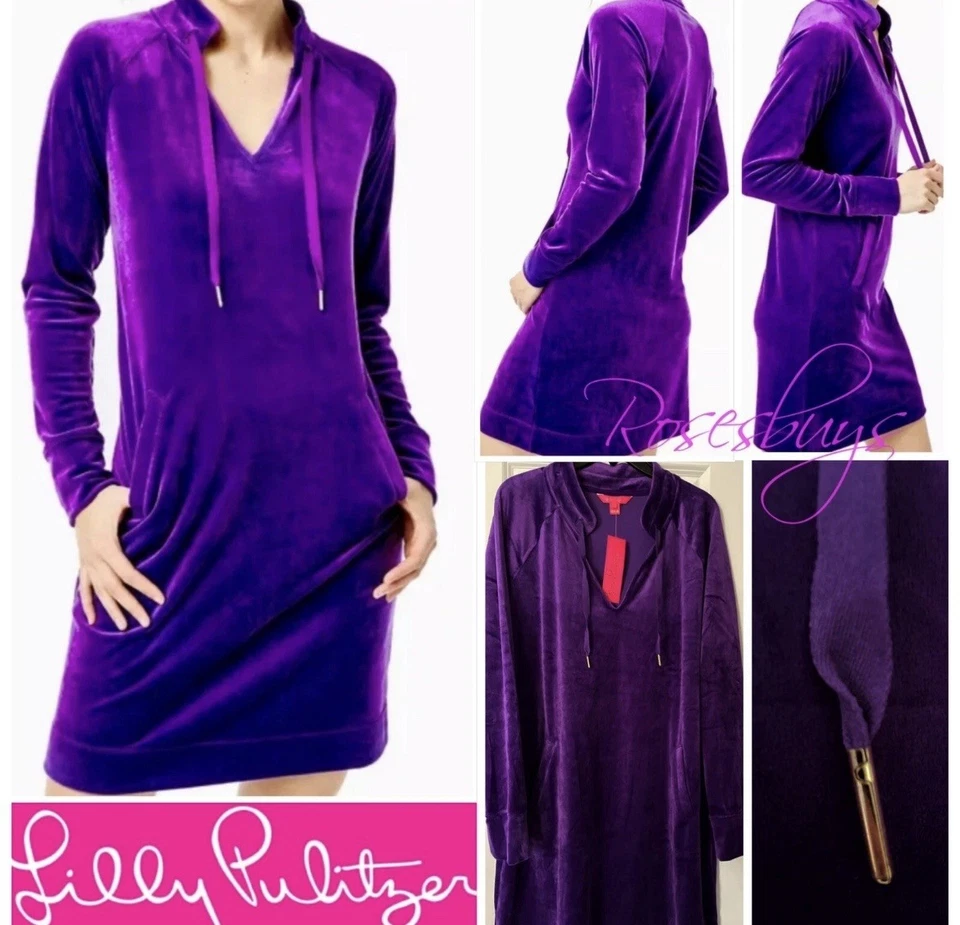 Lilly Pulitzer Cassi Velour Dress Purple Berry XS Soft Whimsygoth Holiday Party - Image 2 of 4