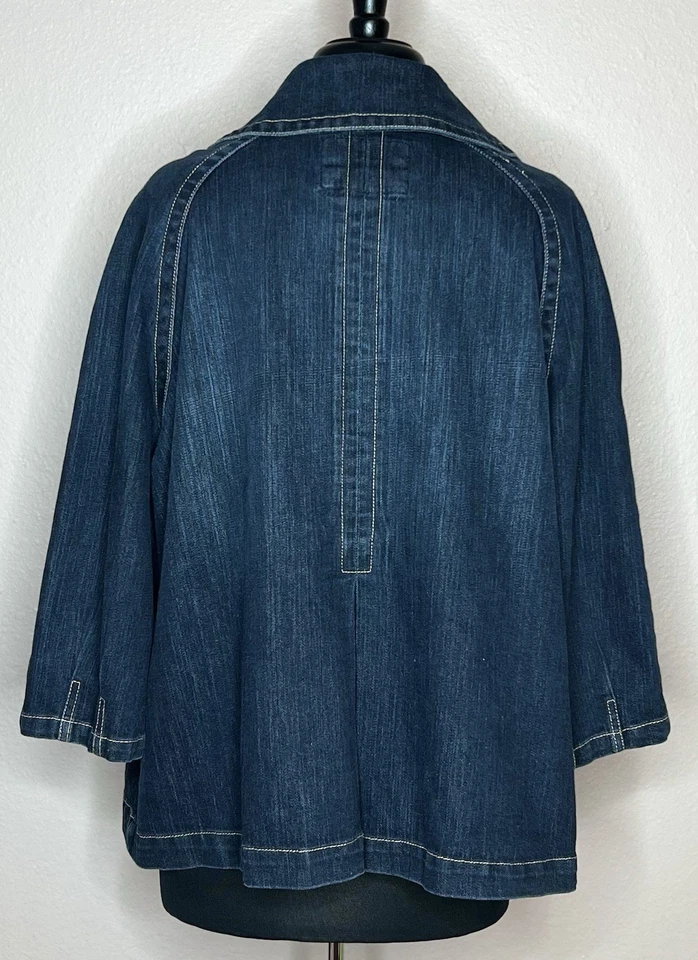 LIVE A LITTLE LAL Dark Blue 3/4 Sleeve Denim Jacket Plus Size Peter Pan Collar - Image 3 of 4