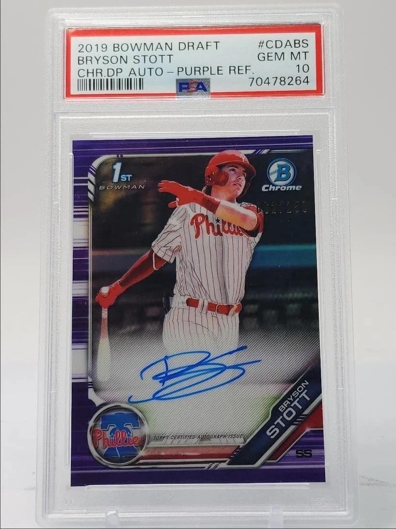 2019 Bowman Draft Bryson Stott Chrome Draft Pick Auto Purple Ref PSA 10 /250