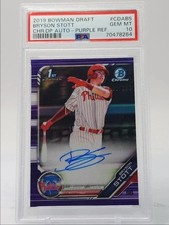 2019 Bowman Draft Bryson Stott Chrome Draft Pick Auto Purple Ref PSA 10 /250