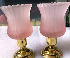 Home Interiors HOMCO Votive Cups Pink (petal’s tone) and White.  Heavy Glass!