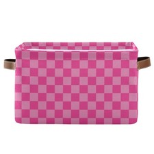 Emelivor Pink Checkered Storage Basket Bins Foldable Laundry Hamper Storage B...