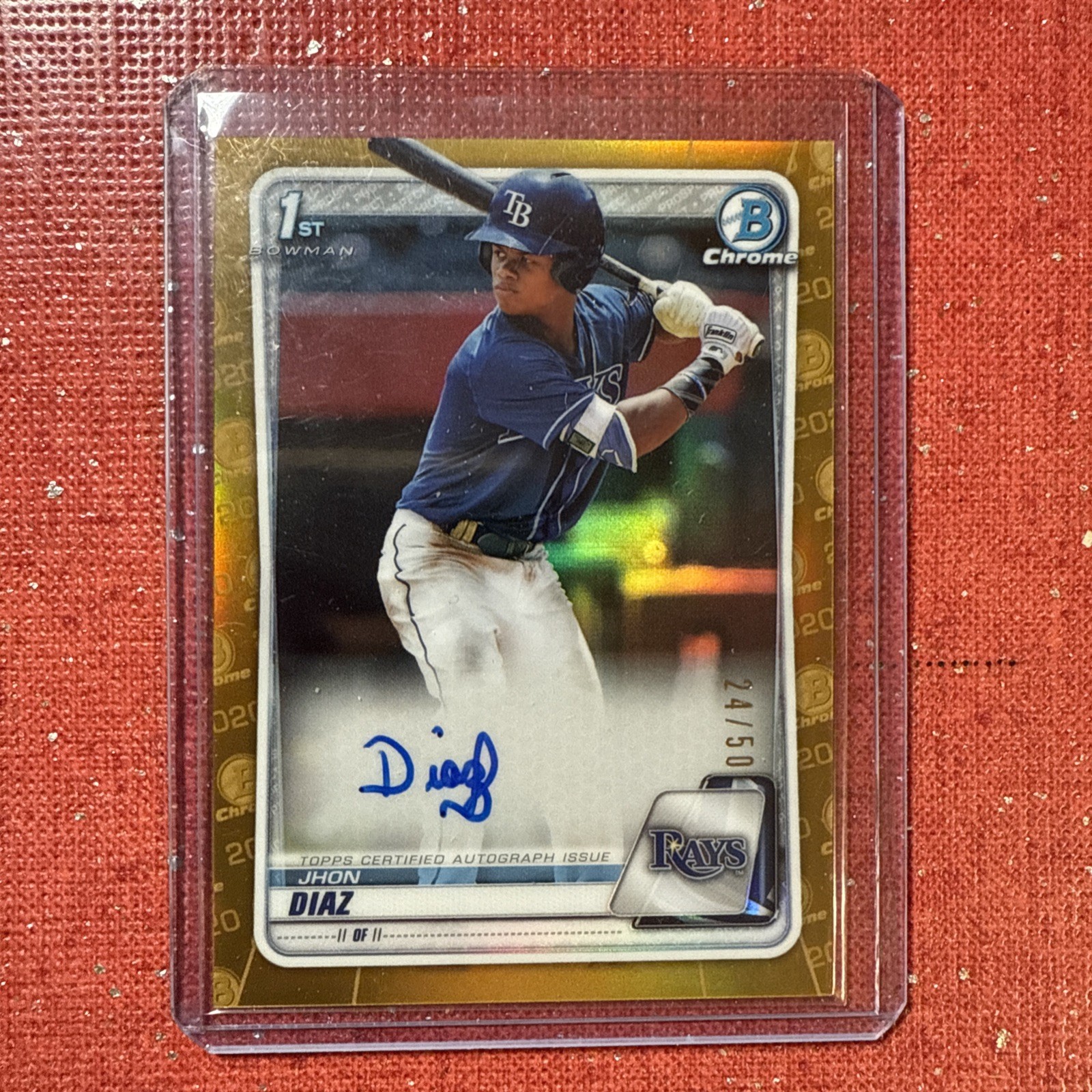 2020 Bowman Chrome 1st Bowman Pros True Gold Auto Jhon Diaz /50