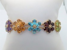 Gemstone Bracelet Flower Multicolor Solid Gold Jewelry Rainbow 10k Size 7.2 B178