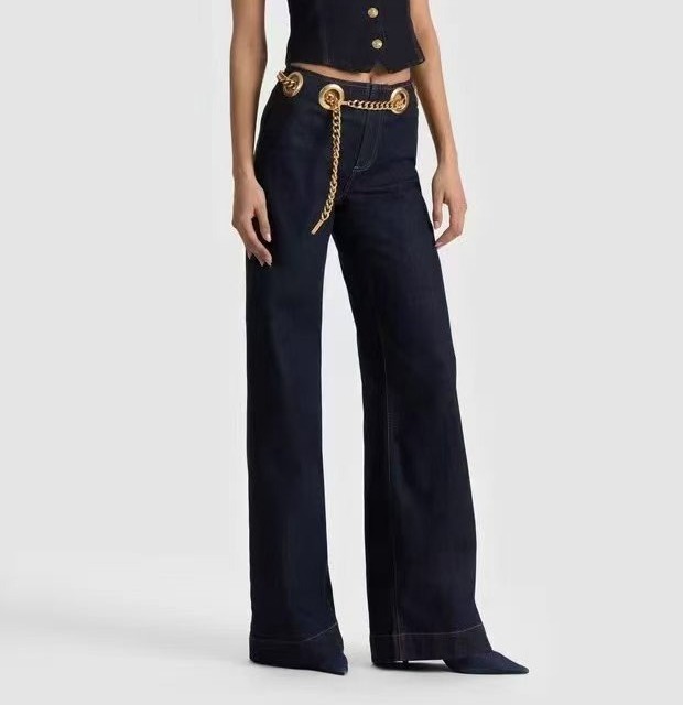 Women's Alice + Olivia Chain Embellished Denim Wide Leg Pants