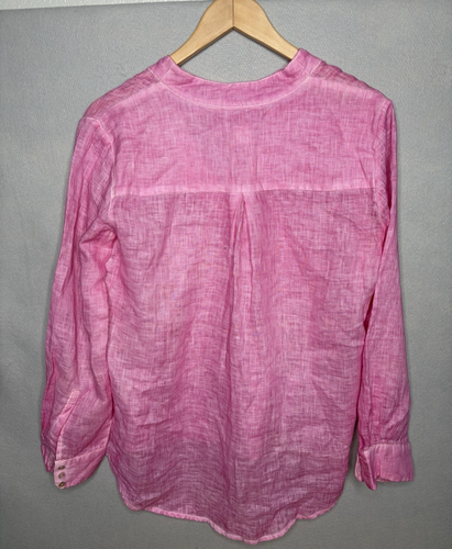120% Lino Magenta Pink Sz IT42/US Medium 100% Linen Popover V Neck Blouse - Picture 7 of 7