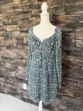Nasty Gal Teal Black Floral Long-Sleeve Mini Dress