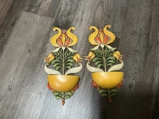 2 Vintage Homco Burwood MCM Floral Wall Sconce Planter Dutch Design