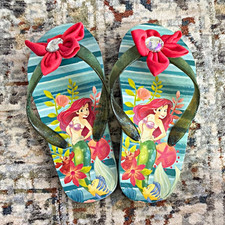 Girls Disney Princess Ariel Little Mermaid Flip Flop Sandals Bow Rhinestone