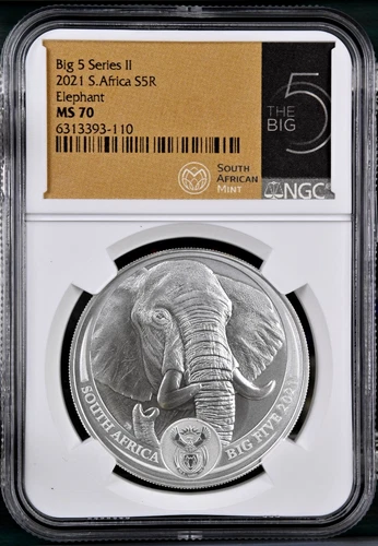 2021 South Africa 5 Rand Big Five Series II Elephant Silver Coin NGC MS 70