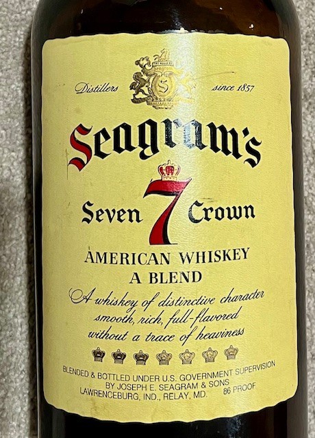 Vintage 1960s  --  Seagram's 7 Seven Crown  --  1 Gallon Whiskey  Glass Bottle