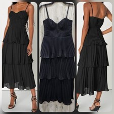 LULUS Cascading Crush Black Tiered Bustier Midi Dress*Classy* Size MEDIUM**NWOT*