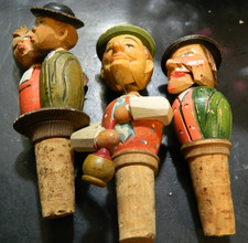 Vintage Lot Of (3) Anri Mechanical Figural Bottle Stoppers (Working) Very Good