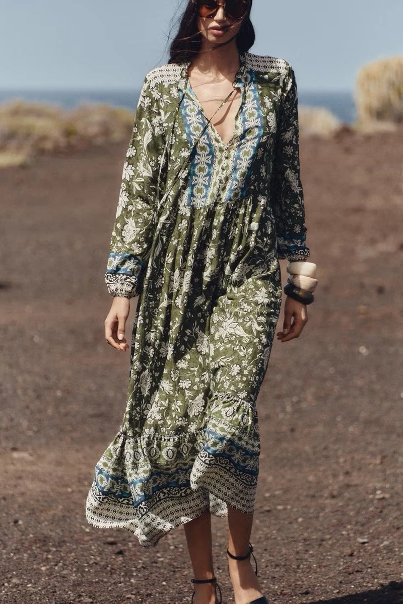 elegant long sleeve maxi dress in Black Buy Reiss Black Lulu line fit that allows Color:Sunkissed Garden Print cat-dresses