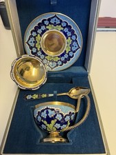 SERVICE À THÉ VERMEIL ARGENT STERLING ÉMAILLÉ RUSSE 