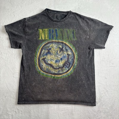 Nirvana Acid Washed Logo Short Sleeve Graphic Shirt Men's Large