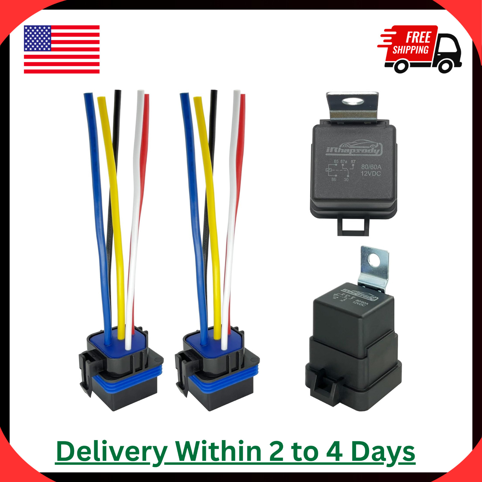 12VDC 80/60Amp Waterproof Relays, 5-Pin SPDT Automotive Relay with Pigtail, Pack
