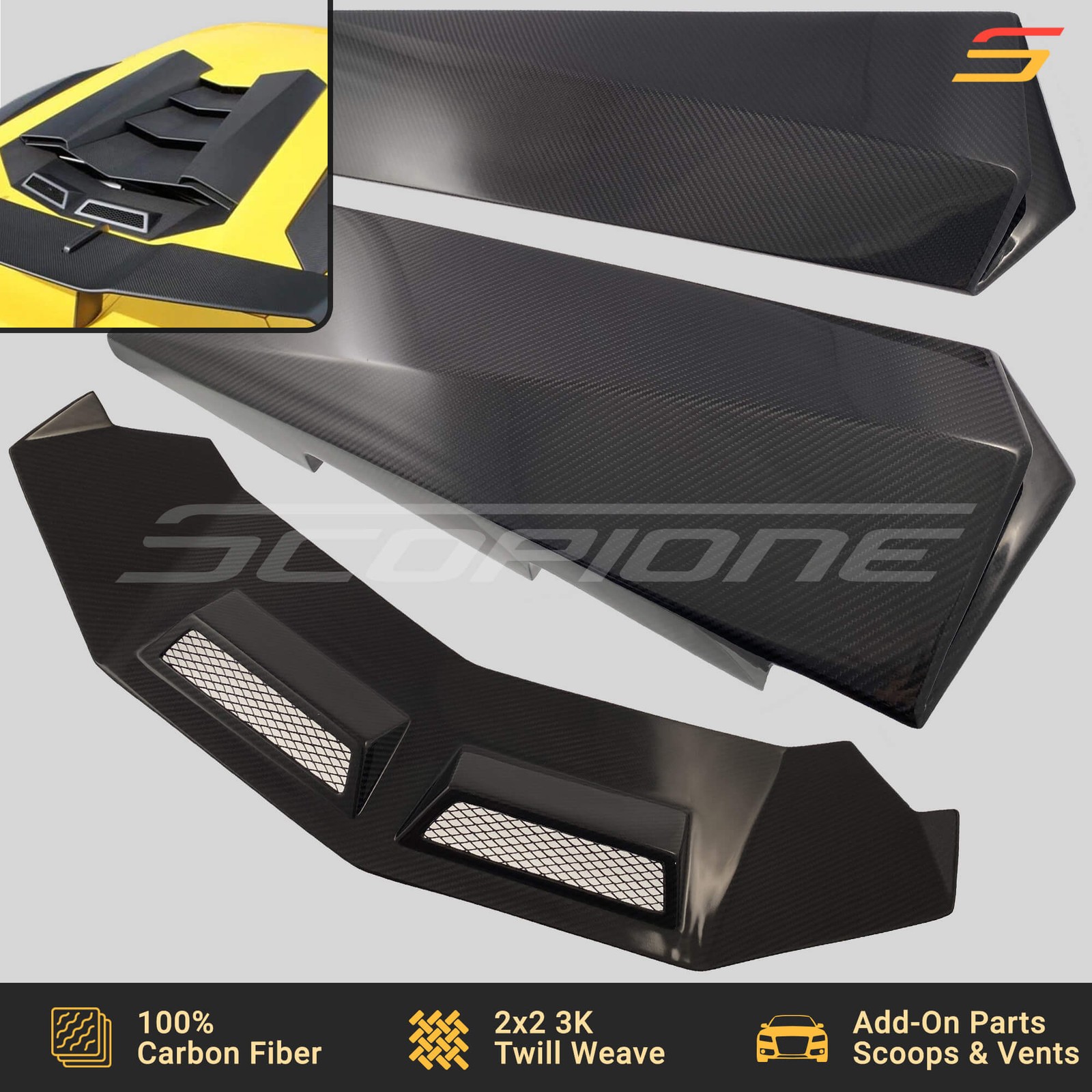 Scopione Carbon Fiber Roof Air Vents & Scoops for Lamborghini Aventador - Coupes