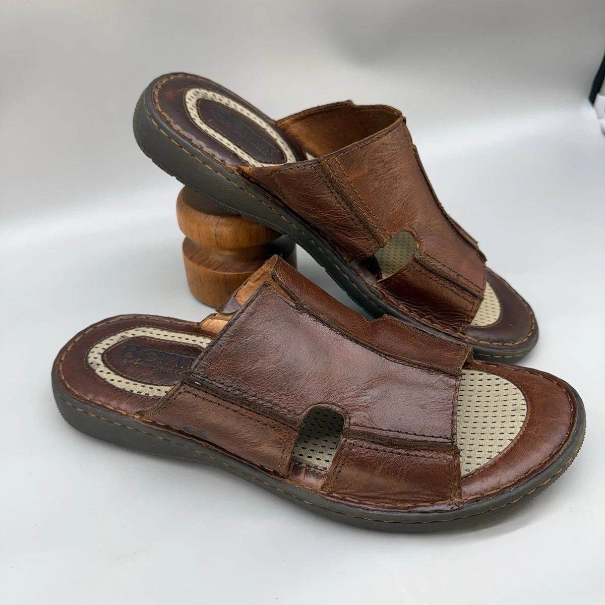 Born Crown Robert Men\'s 13 M Slide Sandals Brown Leather Slip-On Slide Casual Born Shoes Flores II Slide Sandals, Tan | Sandals | Men main image 2