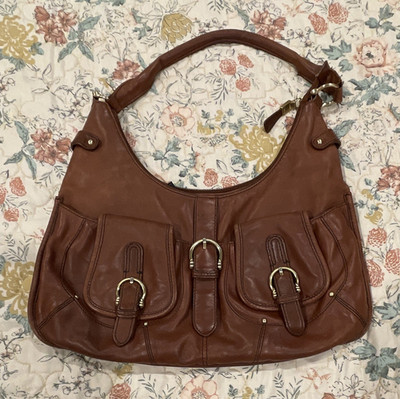 Talbots Brown Shoulder Bag Zip Top Buckle Accent Inner Pockets Gold HW