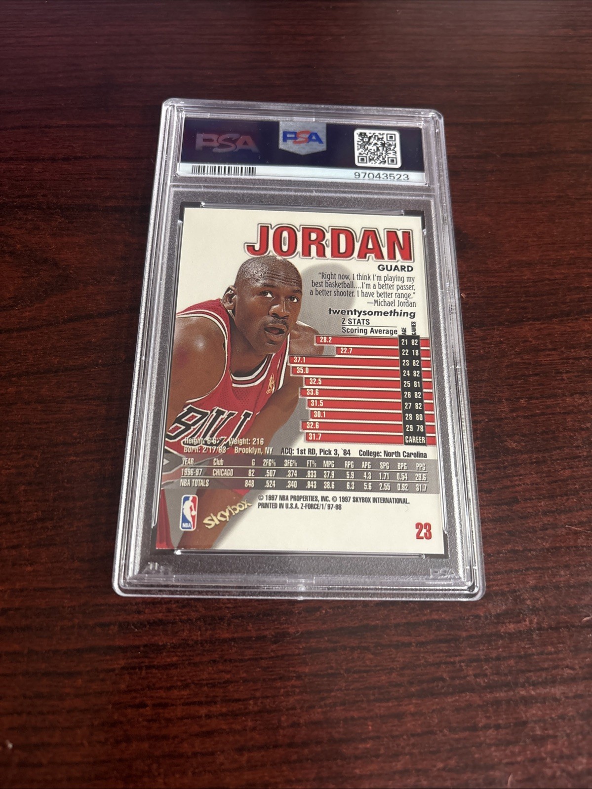 1997 Skybox Z-Force Michael Jordan PSA 9 Bulls #23 view 2