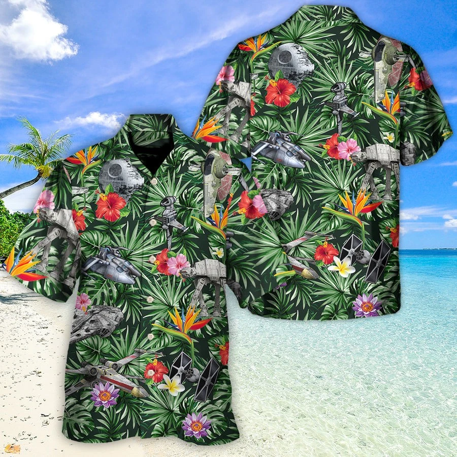 Disney Star Wars Space Ships Tropical Forest Hawaiian Shirt Summer Beach Aloha