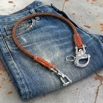 Biker Wallet Chain Leder Herren Hosenkette Edelstahl Schlüsselkette Lederband