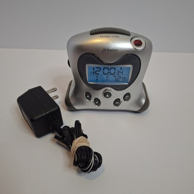 Oregon Scientific Travel Alarm Atomic Clock RM313PNA Silver Grey w Power Cord