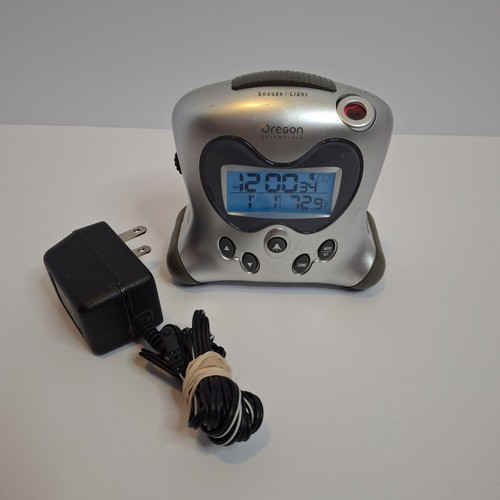 Oregon Scientific Travel Alarm Atomic Clock RM313PNA Silver Grey w Power Cord