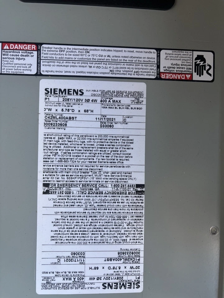 Panel Siemens P1C42ML400ABST 400A Max 'nunca usado caja abierta' nuevo Foto 2 de 3