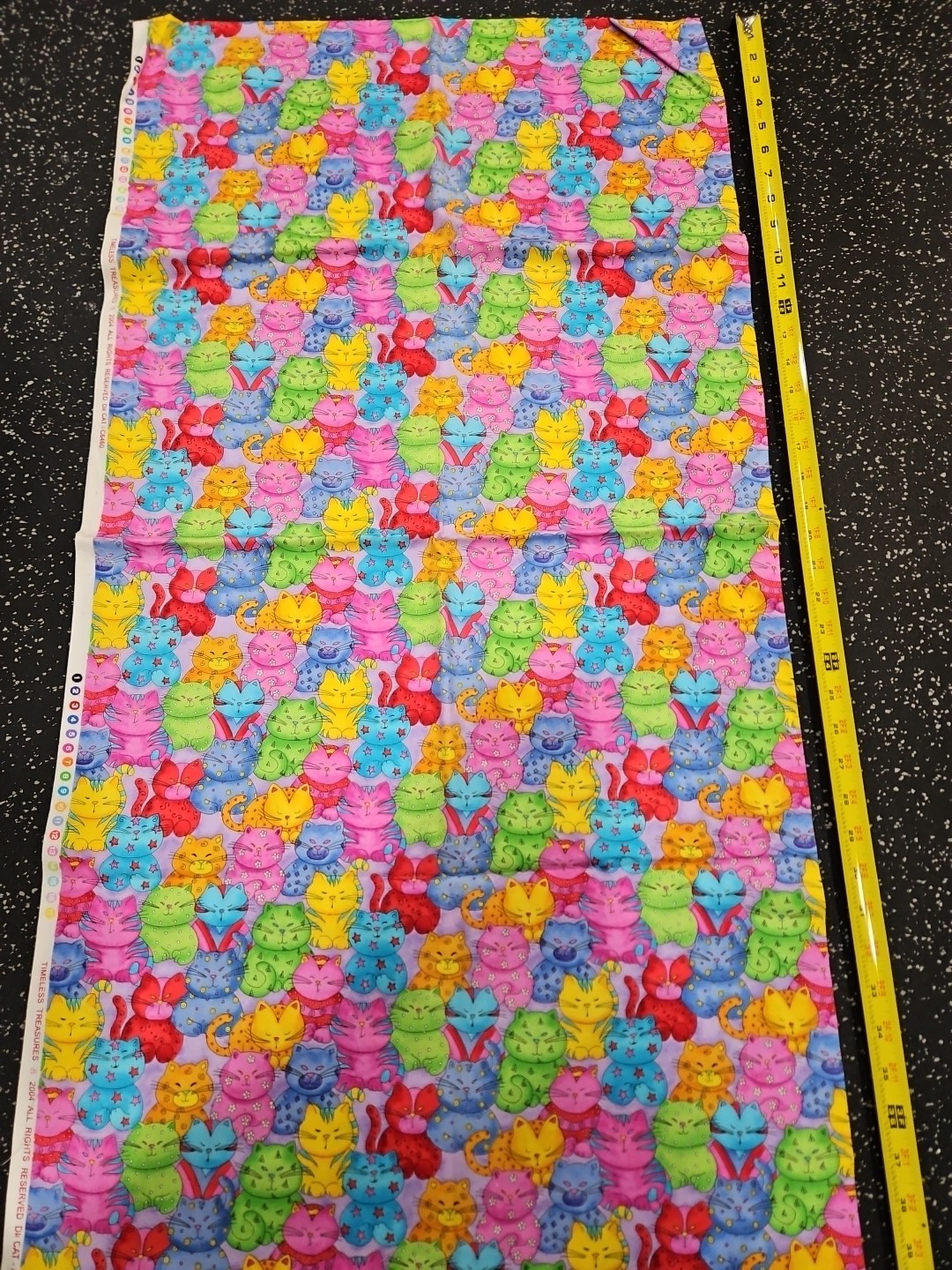 Lot Of 2 Yards Vibrant Cats Cotton Fabric