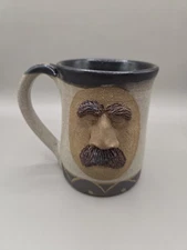 Studio Pottery 3D Face Mustache Mug Signed ROG 12 Oz