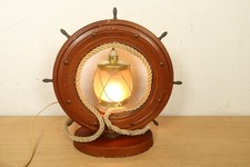 Vintage Nautical Ships Wheel Table Desk Lamp Mid Century Lantern Glass Globe MCM