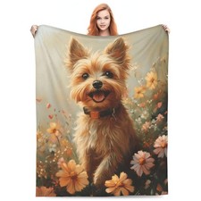 Yorkshire Terrier Dog Floral Blanket Flannel Throw Soft Warm Travel 60x50 Inch