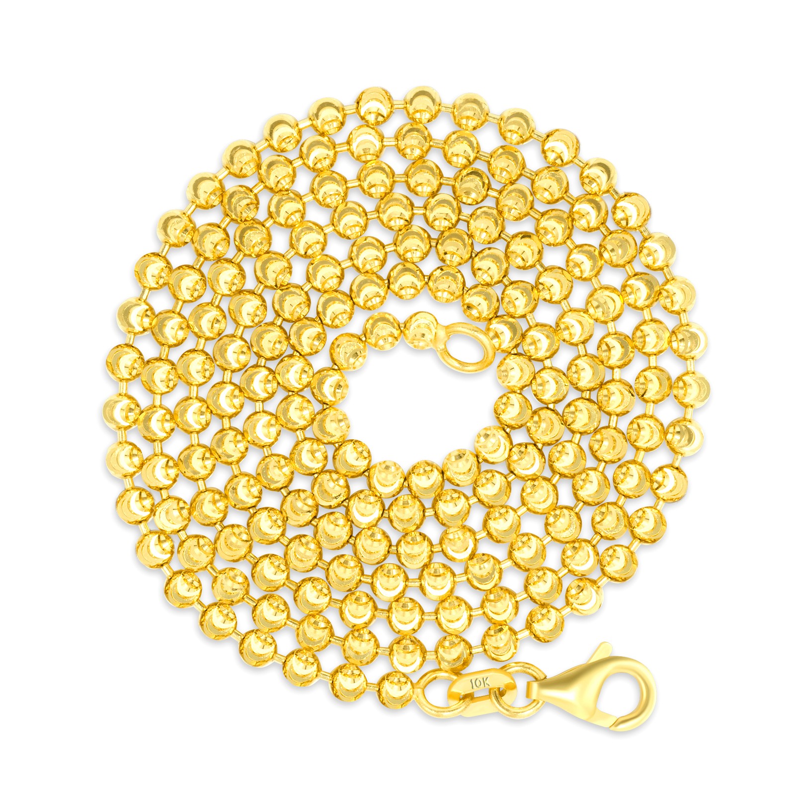 Womens 10K Yellow Gold Solid 3mm Diamond Moon Cut Bead Ball Chain Necklace 16"