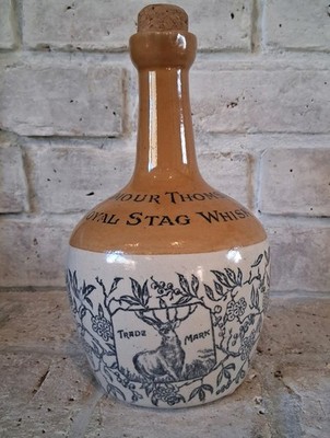 Vintage Gilmour Thomson Royal Stag Whiskey Jug Decanter Glasgow Ceramic W/ Cork