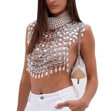 Pearls Crystal Body Chain Vest For Women Multi Layer Beach Body Jewelry Tank Top