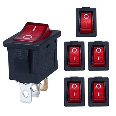 6Pcs ON-Off Latching Mini Boat Rocker Switch 3-Pin SPST Red Light Illuminated