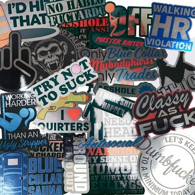 30pc Chrome Skateboard Stickers, Funny Adult Hardhat, Tool Box Stickers
