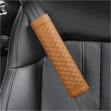 2PCS Car Seat Belt Cover Pad,Soft Leather Seatbelt Covers Breathable Brown 