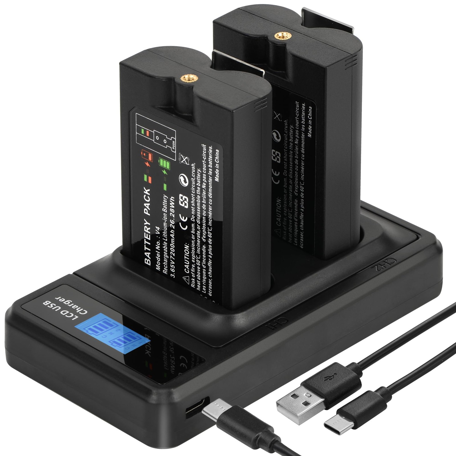 2-Pack Battery with Charger Station for Ring- Video Doorbell, 7200mAh Recharg...