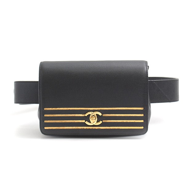 Chanel Coco Mark Waist Belt Bag in Black Caviar Leather #062