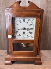 Vintage Antique Wind Up Glass Front Wood Clock Key It Used To Work Now It’s Not