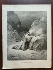 ANTIQUE LITHOGRAPH- MARY MAGDALENE REPENTANT-G. DORE - CA 1880 